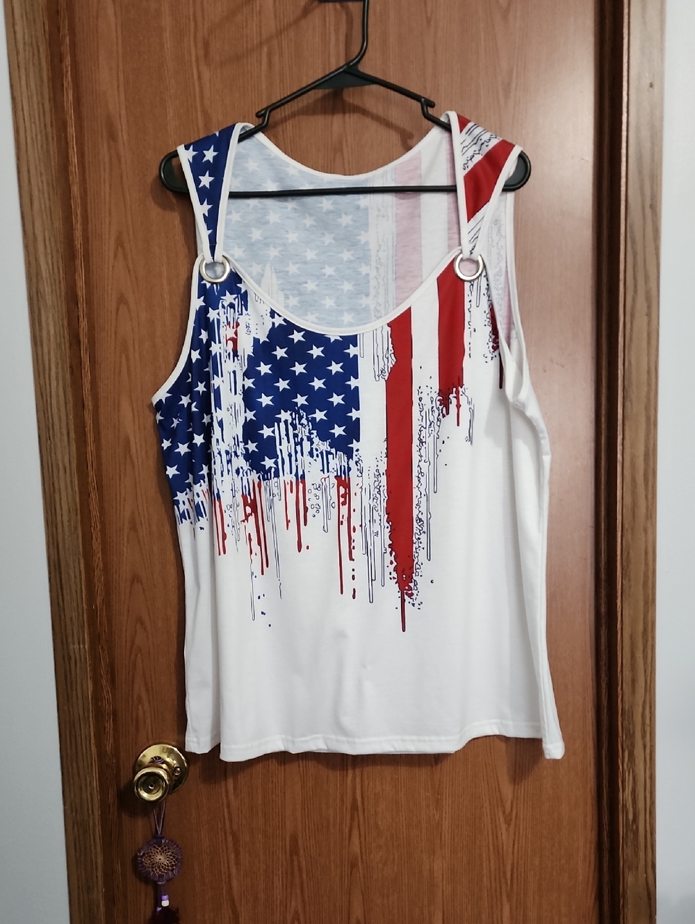 Source Unknown White Tank Top with Red and Blue American Flag Graphic